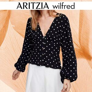 Aritzia - Polka Dot Black V-Neck Blouse - Size M